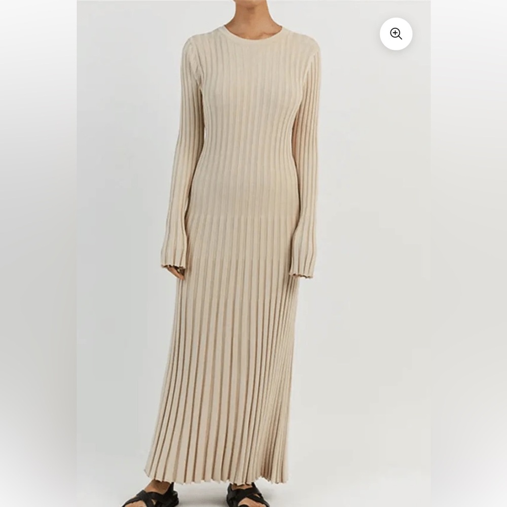 DISSH Long Sleeve Ribbed Maxi Dress in Beige